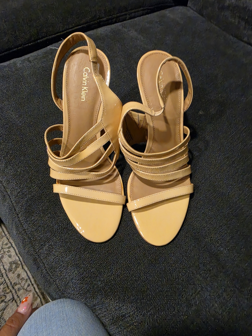 Calvin Klein Patent Strappy Slingback Heels in Pale Yellow